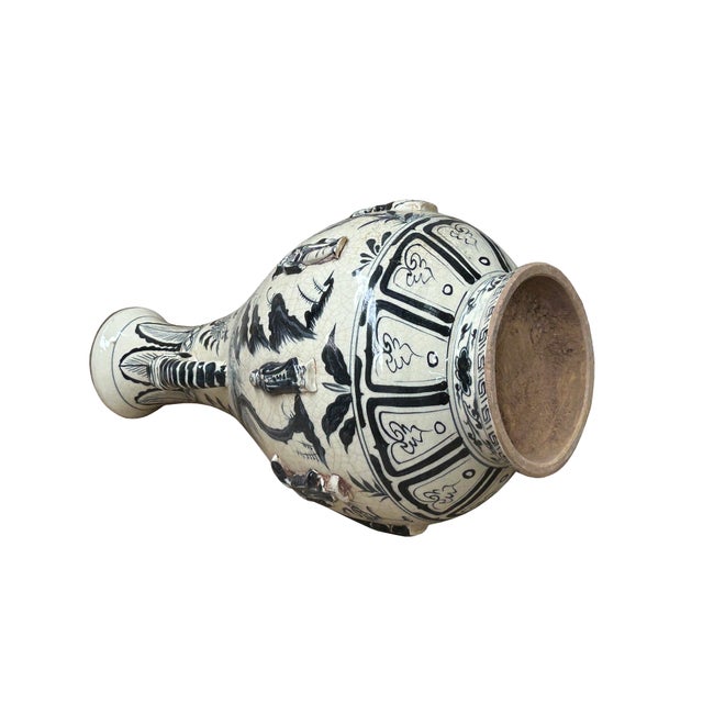 Cream Oriental Cream White Color Blue Eight Immortal Theme Porcelain Vase Art For Sale - Image 8 of 17