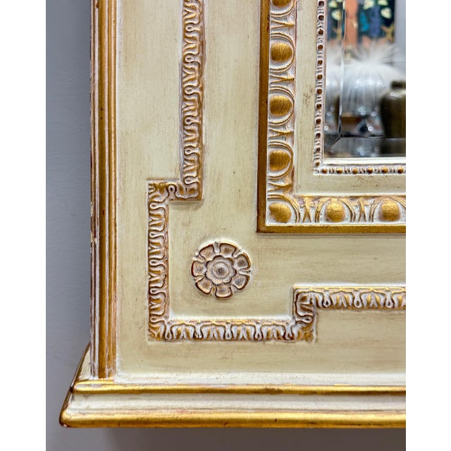 Wood Vintage Carved Wood Beveled Trumeau Mirror in Louis XVI Style, Painted and Gilt For Sale - Image 7 of 9