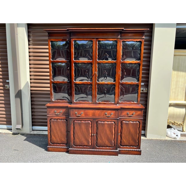 Mid 20th Century Mahogany English Georgian Style Bubble Glass Secretary Bookcase For Sale - Image 13 of 13