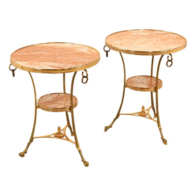 Mid 20th Century Neoclassical Style Pair of Marble Top Gueridon Side Tables For Sale