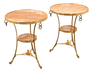 Mid 20th Century Neoclassical Style Pair of Marble Top Gueridon Side Tables