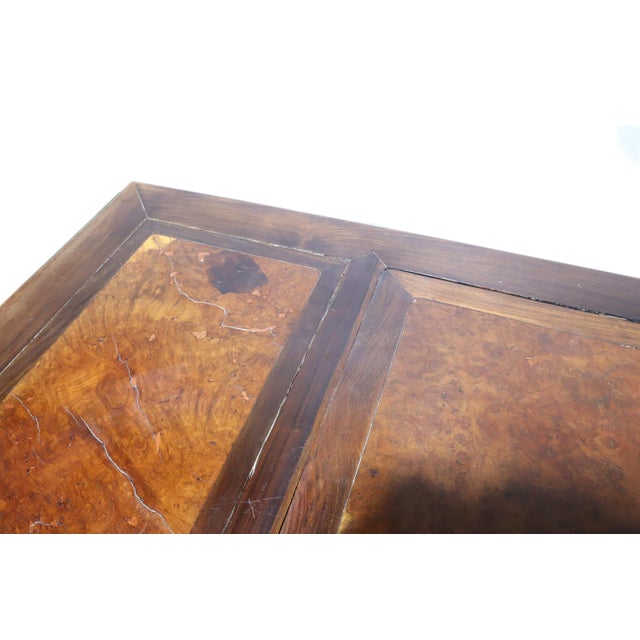 Unique Antique Ming Style Chinese Dark Elm Desk With Brass Hardware Burl Wood & Foot Rest For Sale - Image 13 of 15