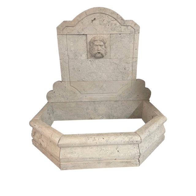 Neoclassical Vintage Neoclassical Cast Stone Wall Fountain With Carved Bacchus Spout For Sale - Image 3 of 9