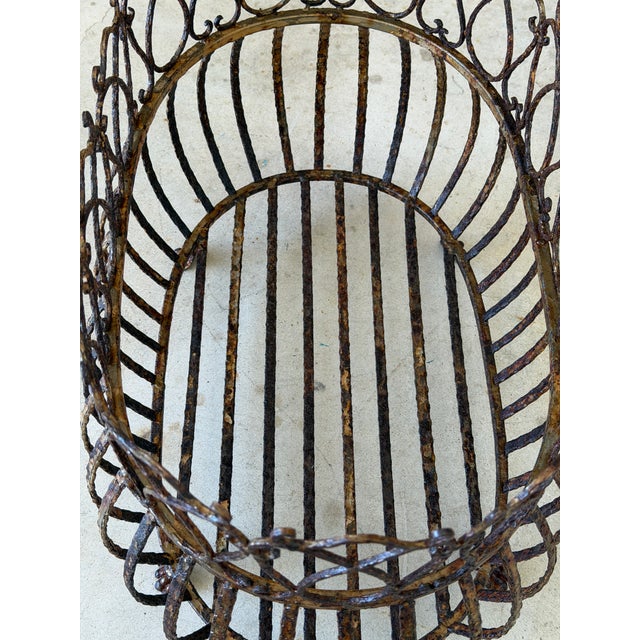Mid 20th Century Vintage Rusted Patina Iron Jardinière With Paw Feet For Sale - Image 5 of 12