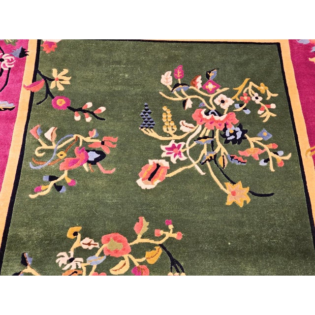 Vintage Chinese Art Deco Rug, Floral Design, Sage Green & Purple, 4' x 6' For Sale - Image 12 of 16