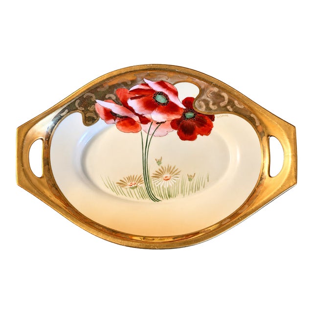 1910s Chicago Osborne Art Studio Hand-Painted Art Nouveau Poppy Porcelain Tray – Signed Osborne For Sale
