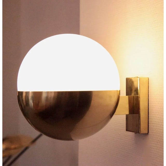 Stilnovo Brass and Satinized Glass Wall Lamps or Sconces in the Style of Stilnovo, 1970s For Sale - Image 4 of 5