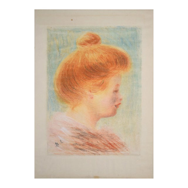 Female Portrait in Profile - Original Color Monotype by Bernard Lemaire Early 1900 For Sale
