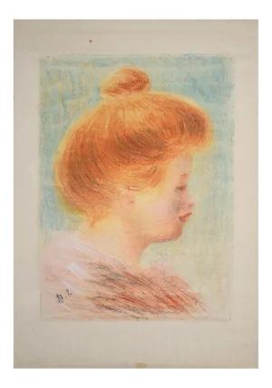 Female Portrait in Profile - Original Color Monotype by Bernard Lemaire Early 1900