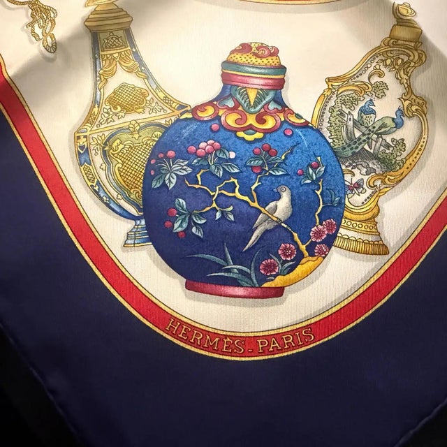 An Iconic 2000s Qu'importe Le Flacon Silk Skarf by Caterine Baschet for Hermès For Sale - Image 11 of 15