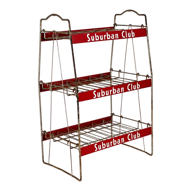 Vintage 1940s Industrial Suburban Club Soda Wire Shelf Storage Rack Advertising Store Display For Sale
