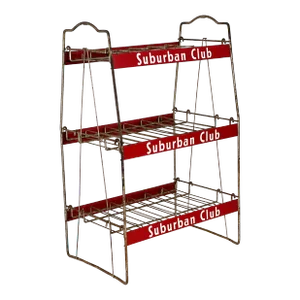 Vintage 1940s Industrial Suburban Club Soda Wire Shelf Storage Rack Advertising Store Display