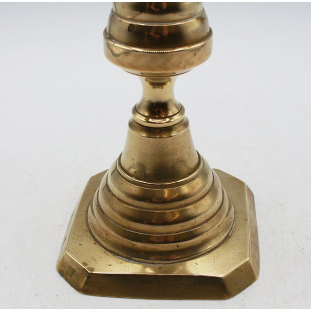 Late 19th Century 1893 Design Registry Mark Pair of English Brass Candlesticks For Sale - Image 5 of 8