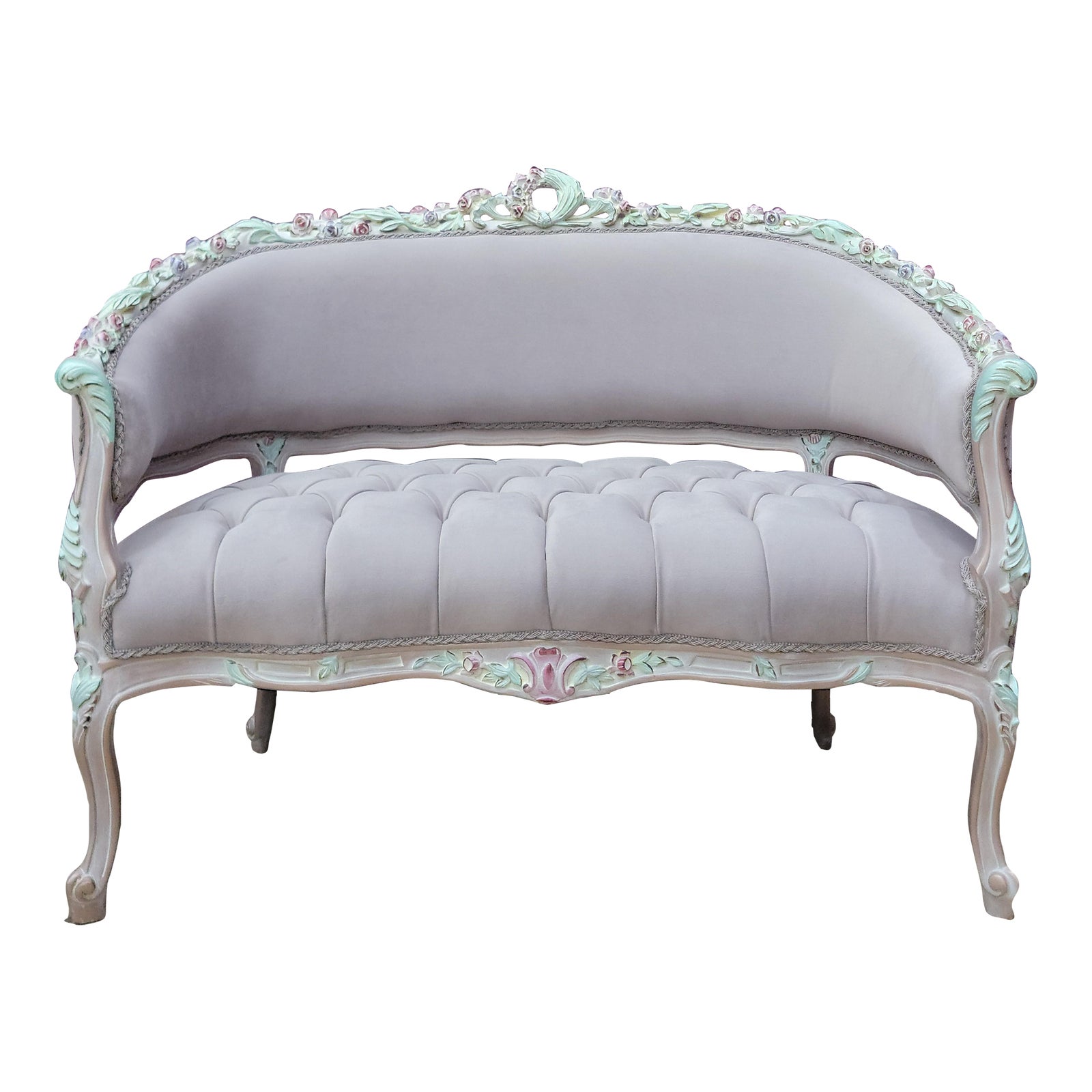 1960s French Rococo Chaise Lounge – Tufted Settee Bench, Ornate Carved ...