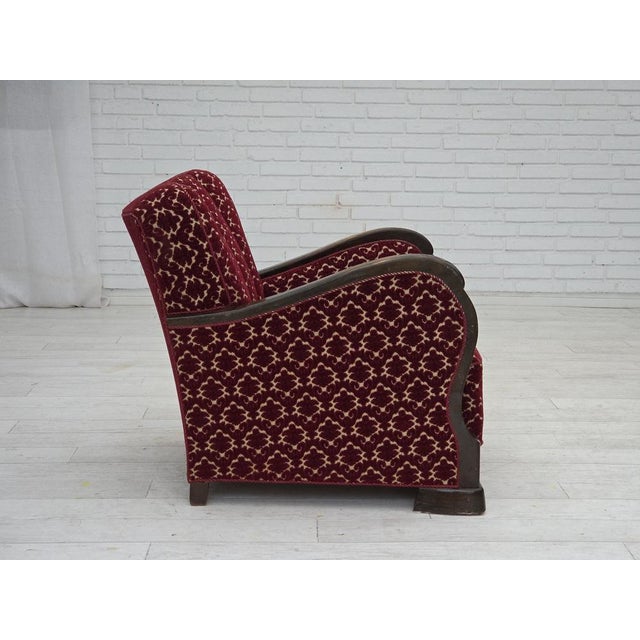 Mid-Century Modern Danish Armchair in Cherry-Red Velour and Oak, 1950s For Sale - Image 3 of 18