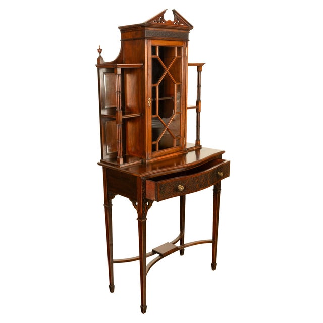 Brown Antique Chippendale Mahogany Carved Display Case Cabinet Vitrine on Stand 1895 For Sale - Image 8 of 14