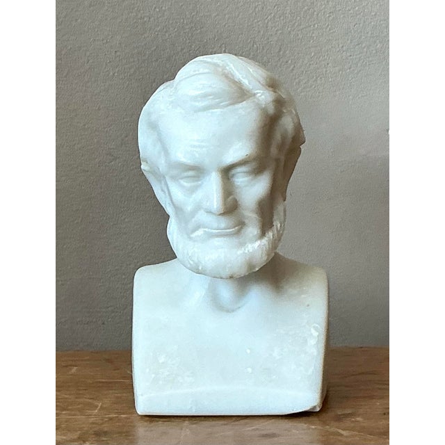 Vintage Boho Carved Marble Bust of a Lincoln For Sale In West Palm - Image 6 of 7