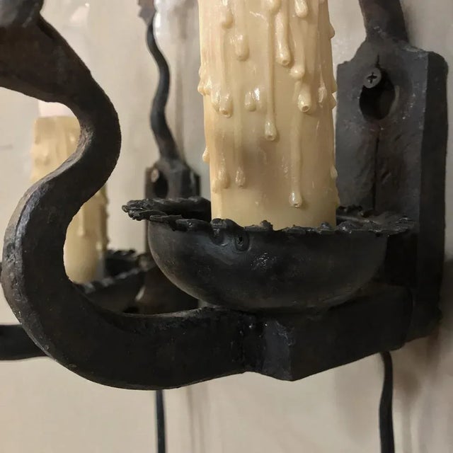 Antique Rustic Wrought Iron Wall Sconces - a Pair For Sale - Image 10 of 12