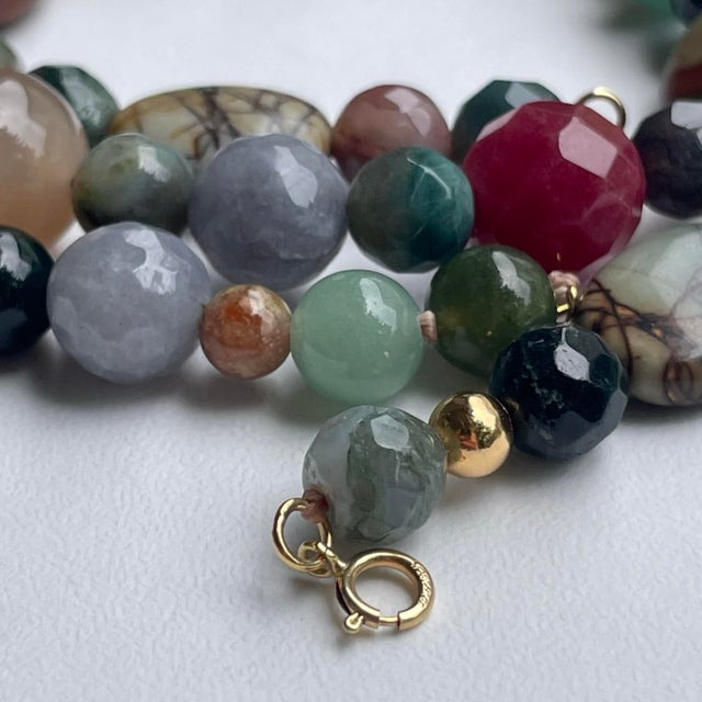 Semi-Precious Polished Gemstone Bead Necklace & Bracelet Set 14k Gold Filled C. 1970s, 2 Pieces For Sale - Image 6 of 12