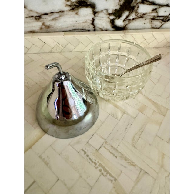 Farmhouse Silver Plate Pear Shaped Marmalade Bowl & Spoon For Sale - Image 3 of 3