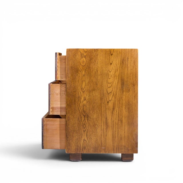 Mid 20th Century Henredon Campaign Mid Century Oak and Brass Lowboy Dresser For Sale - Image 5 of 10