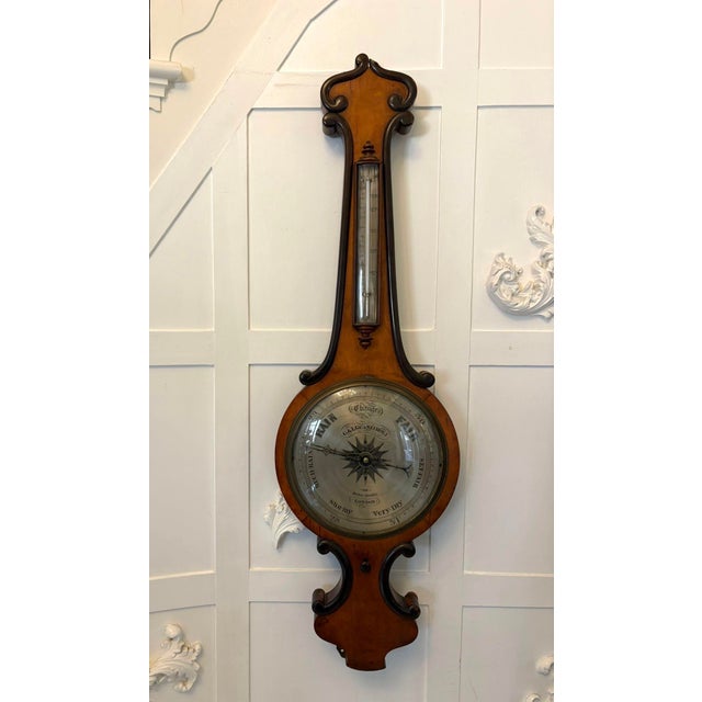 Brown Antique Victorian English Walnut Wheel Barometer from G & L Guanziroli London, 1860 For Sale - Image 8 of 8
