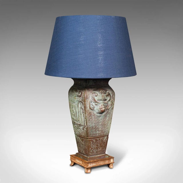 1970s Vintage Oriental Bronze Decorative Table Lamp For Sale - Image 4 of 11