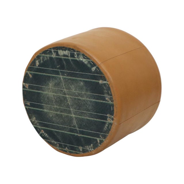 Textile Vintage Round Camel Skai Ottoman, 1960s For Sale - Image 7 of 12