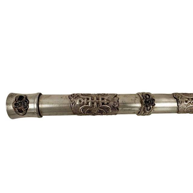 Silver Antique Chinese/Tibetan Silver Smoking Pipe, Late Qing Dynasty, Handcrafted Art For Sale - Image 8 of 14