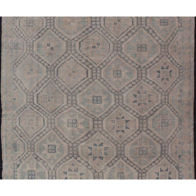 Vintage Turkish Embroidered Rug With Geometric Diamond Design in Green, 6'5 X 10 For Sale - Image 4 of 11