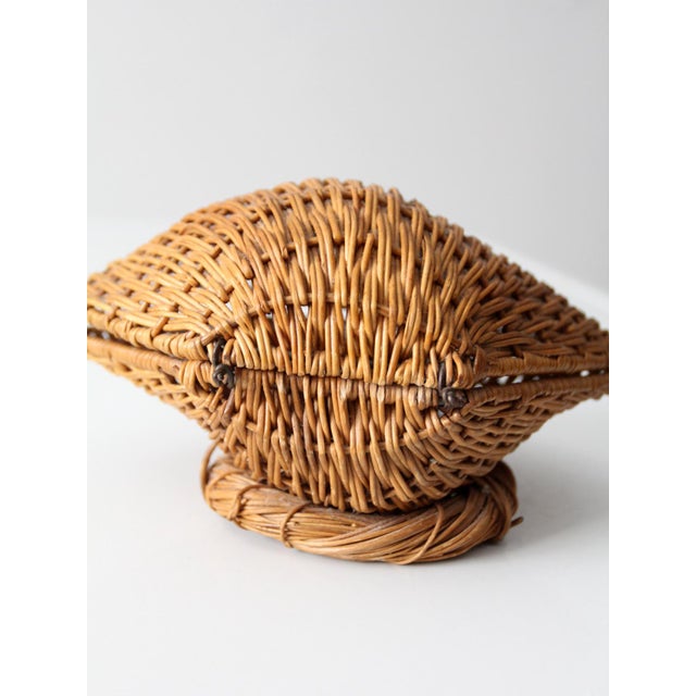 Brown Vintage Wicker Clam Shell Basket With Lid For Sale - Image 8 of 10