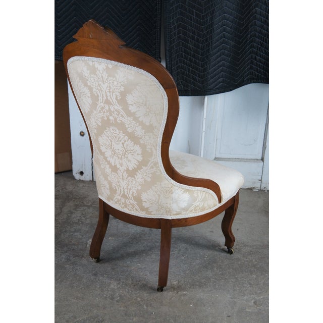 3 Antique Victorian Renaissance Revival Carved Walnut Upholstered Parlor Chairs For Sale - Image 14 of 14
