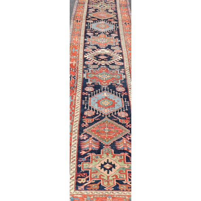 Antique Heriz Serapi Runner with Colorful Highly Stylized Medallion Design. Keivan Woven Arts / rug/EMB-22148-15080,...