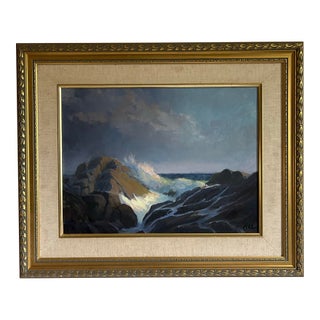Vintage Original Realistic Seascape Oil Painting in Gold Frame For Sale