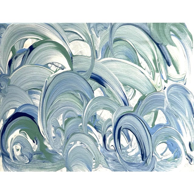 Erin Simon Original “Marbling” “Blues” Abstract Painting on Canvas For Sale