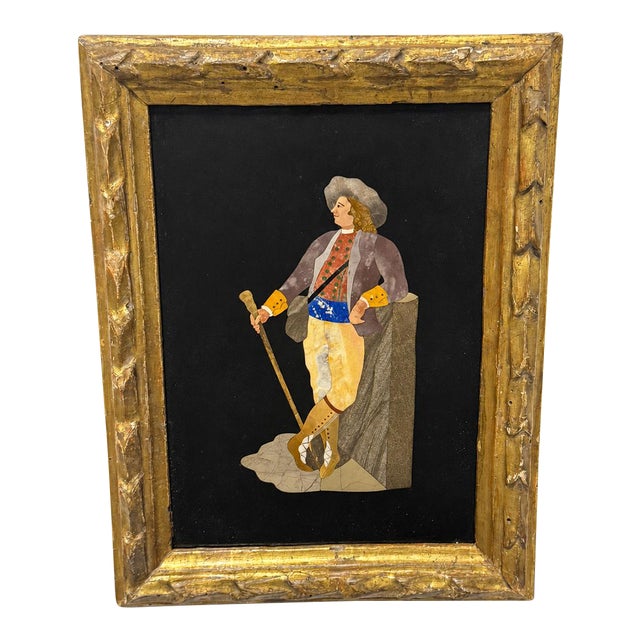19th Century Italian Pietra Dura Commedia Dell’Arte Figure Plaque For Sale