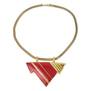 Lanvin Gilded Serpentine Chain Necklace with Enamel Medallion For Sale