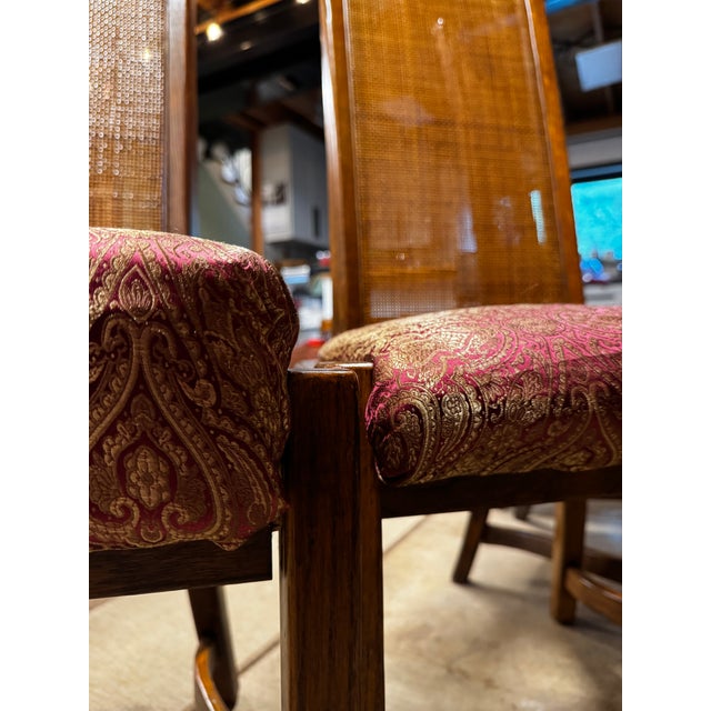 1970's Burlington Furniture Oak & Cane High-Back Dining Chairs, Set of 4 For Sale - Image 10 of 12