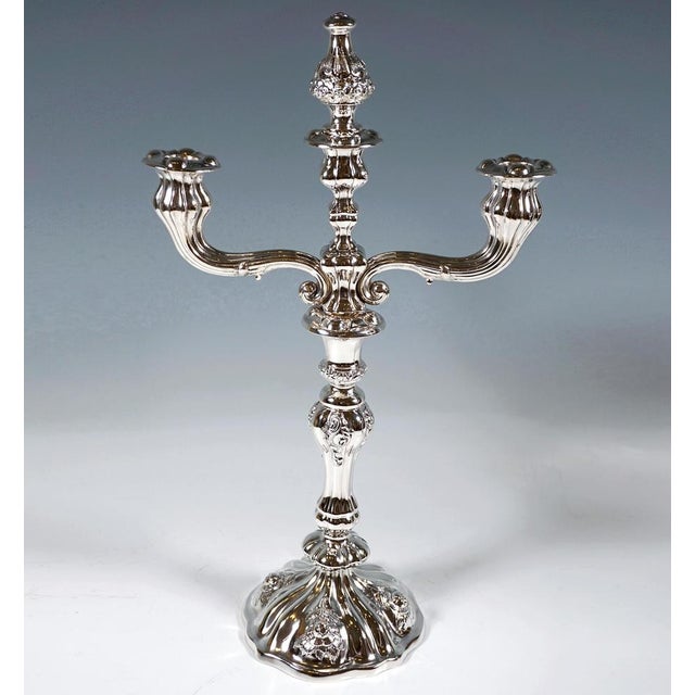 Antique Vienna 3-Flame Biedermeier Silver Candleholders, 1857, Set of 2 For Sale - Image 4 of 15