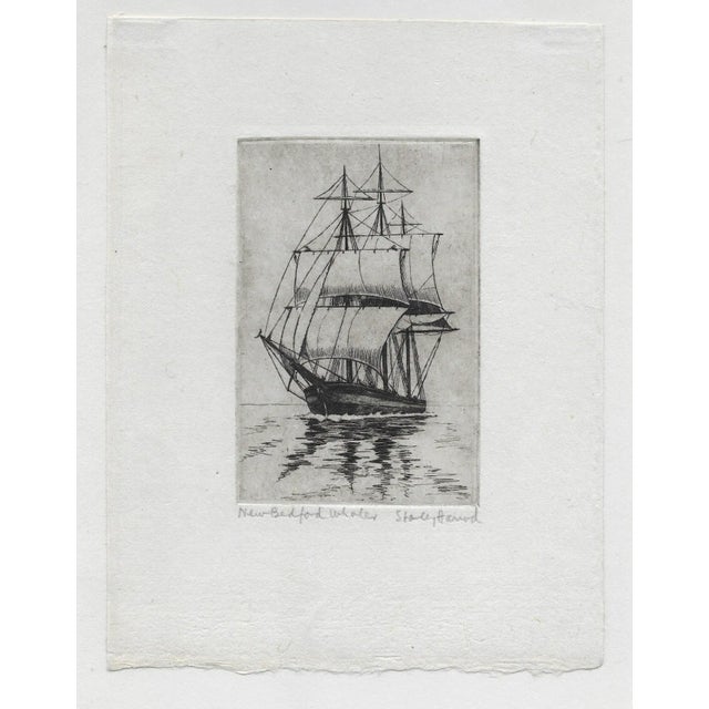 1920s Stanley Harrod (1881-1954) "New Bedford Whaler" pencil signed nautical sailing ship etching on paper. Harrod was...