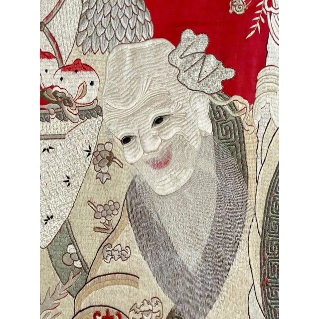 Framed Chinese Embroidery Panel of Longevity Deities For Sale - Image 12 of 13