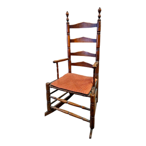 18th Century American Ladder Back Rocking Chair With Splint Hickory Seat