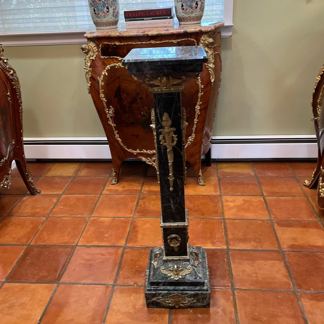 1990s Antique Reproduction Marble Pedestal With Bronze Work. For Sale - Image 4 of 10