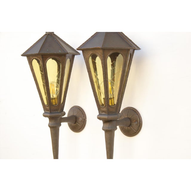 1950s Vintage Art Deco Wall Lanterns in Wrought Copper, 1930s, Set of 2 For Sale - Image 5 of 18