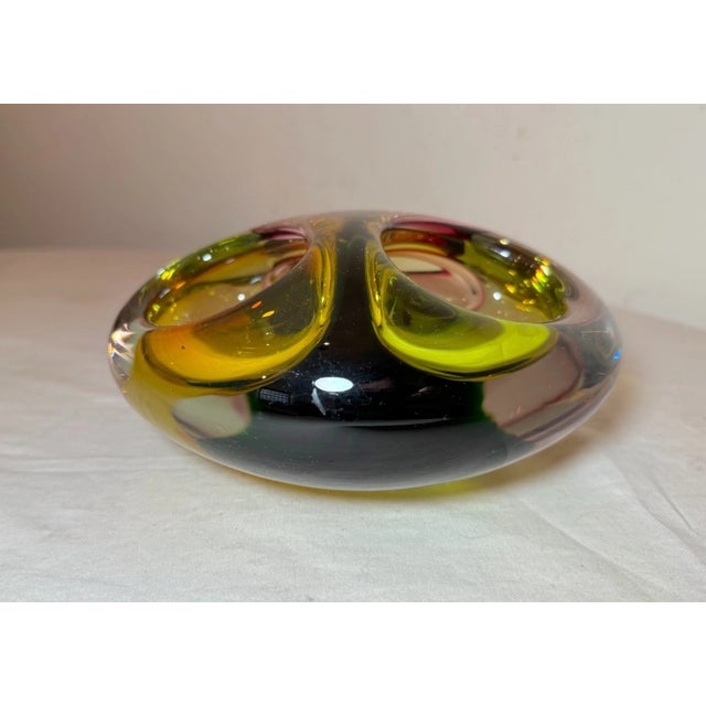 Glass Large Vintage Hand Blown 3 Chamber Murano Art Glass Cigarette Cigar Ashtray For Sale - Image 7 of 13