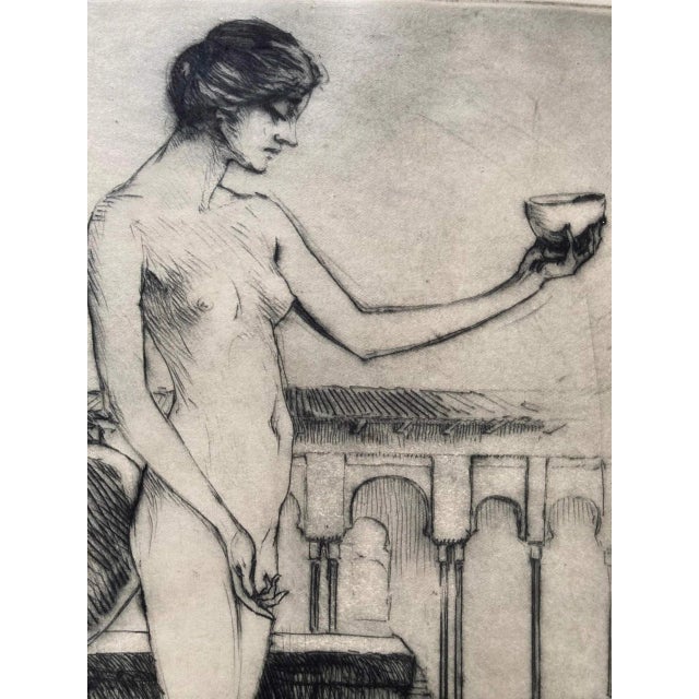 Antique Potrait Etching of Female Nude With Bowl by Ellsworth Woodward For Sale In New Orleans - Image 6 of 8