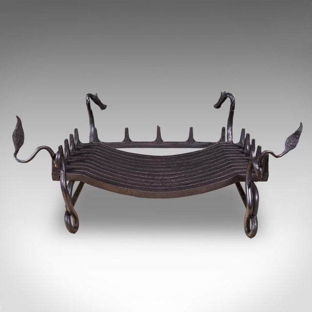 Antique Dragon Motif Fireplace Set, English, Fire Basket, Andirons, Edwardian For Sale - Image 4 of 12