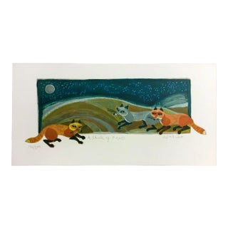 Mid Century Modern Unframed Skulk of Foxes Judith Bledsoe Hand Signed Lithograph For Sale