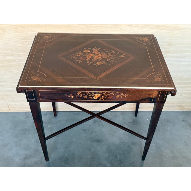 Italian Late 19th Century Italian Classic Walnut Marquetry Desk Writing Table With Two Leafs For Sale - Image 3 of 12