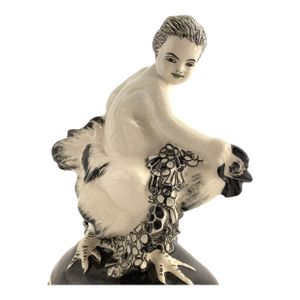 Rare Antique Wiener Werkstatte Putto Riding Rooster Figurine, C1910, Art Nouveau Vienna